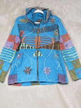 Rising International Jacket Colorful Hoodie Womens Size XL Patchwork Full Zipper
